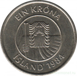 Монета. Исландия. 1 крона 1984 год.