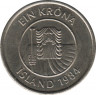  Монета. Исландия. 1 крона 1984 год. ав.
