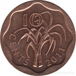 Монета. Свазиленд. 10 центов 2011 год.