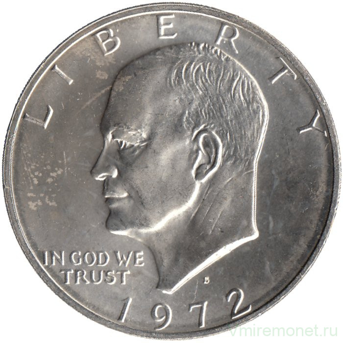 Монета. США. 1 доллар 1972 год. Монетный двор S. Серебро.