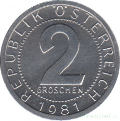 Монета. Австрия. 2 гроша 1981 год.