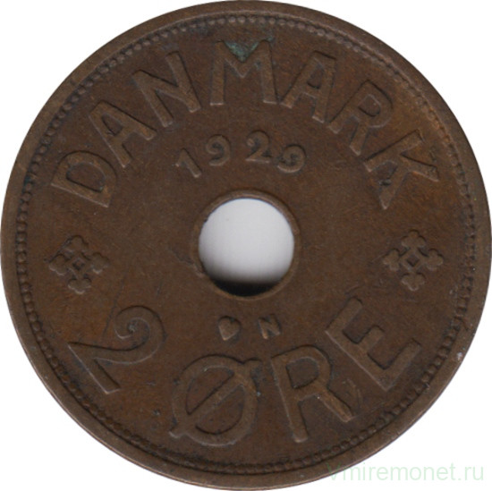 Монета. Дания. 2 эре 1929 год.