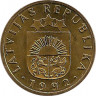 Аверс. Монета. Латвия. 10 сантимов 1992 год.