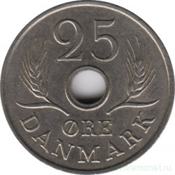 Монета. Дания. 25 эре 1967 год. Новый тип.