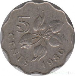 Монета. Свазиленд. 5 центов 1986 год.