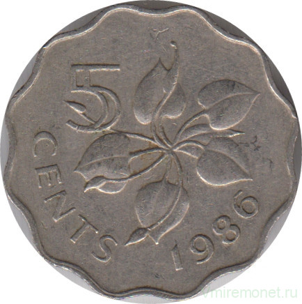 Монета. Свазиленд. 5 центов 1986 год.