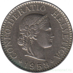 Монета. Швейцария. 10 раппенов 1958 год.