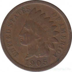Монета. США. 1 цент 1905 год.