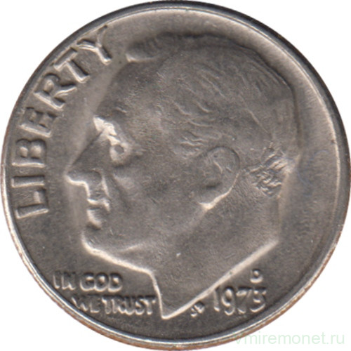 Монета. США. 10 центов 1973 год. Монетный двор D.