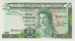 Банкнота. Гибралтар. 5 фунтов 1988 год.