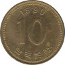 Монета. Южная Корея. 10 вон 1990 год. ав.