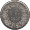  Монета. Швейцария. 1 франк 2007 год. ав.