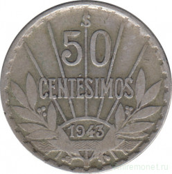 Монета. Уругвай. 50 сентесимо 1943 год.