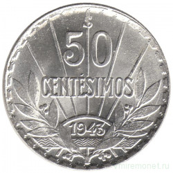 Монета. Уругвай. 50 сентесимо 1943 год.