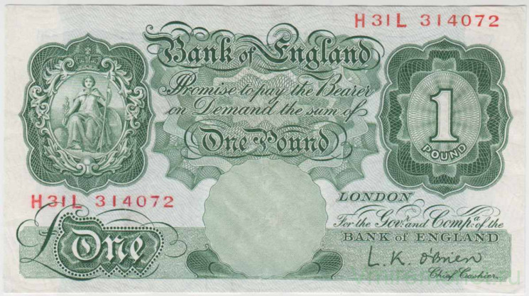 Банкнота. Великобритания. 1 фунт 1948 - 1960 год. Тип 369c.