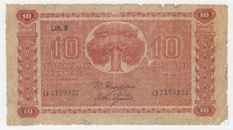 Банкнота. Финляндия. 10 марок 1945 год.