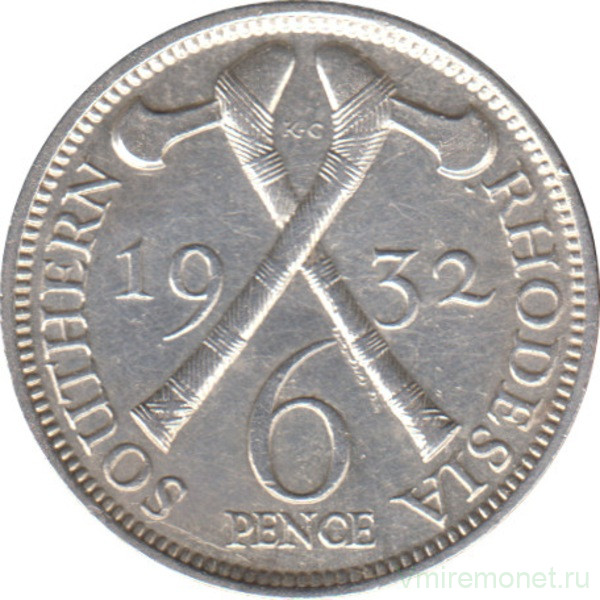 Монета. Южная Родезия. 6 пенсов 1932 год.