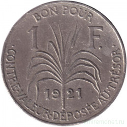 Монета. Гваделупа. 1 франк 1921 год.