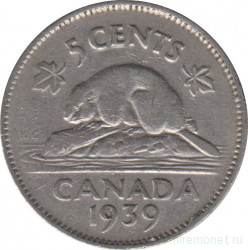 Монета. Канада. 5 центов 1939 год.