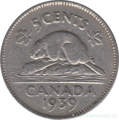 Монета. Канада. 5 центов 1939 год.