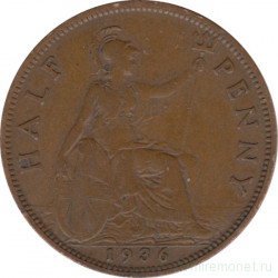Монета. Великобритания. 1/2 пенни 1936 год.