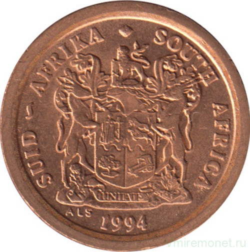 Монета. Южно-Африканская республика (ЮАР). 2 цента 1994 год. UNC.