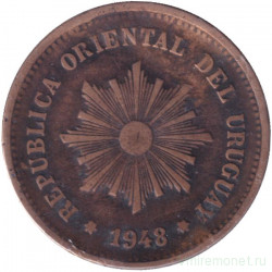 Монета. Уругвай. 5 сентесимо 1948 год.