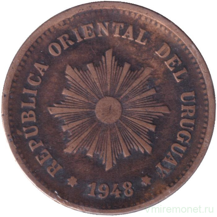 Монета. Уругвай. 5 сентесимо 1948 год.