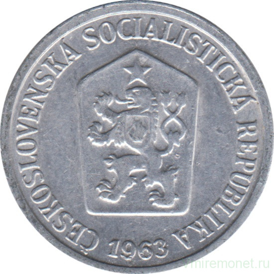 Монета. Чехословакия. 10 геллеров 1963 год.