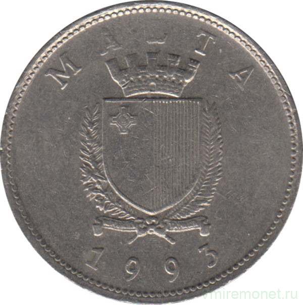Монета. Мальта. 25 центов 1993 год.