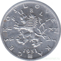 Монета. Чехословакия. 50 геллеров 1951 год.