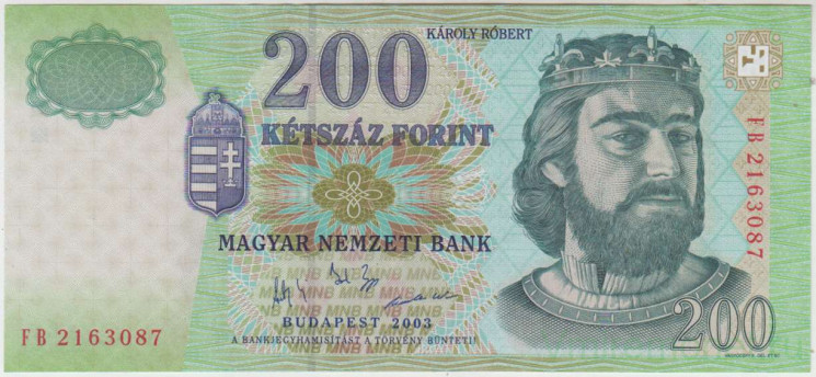 Банкнота. Венгрия. 200 форинтов 2003 год. Тип 187c.