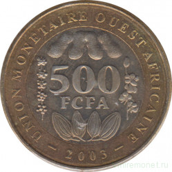 Монета. Западноафриканский экономический и валютный союз (ВСЕАО). 500 франков 2003 год.