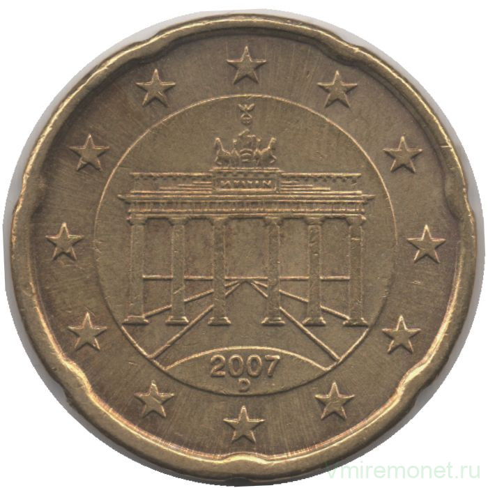 Монета. Германия. 20 центов 2007 год. (D).