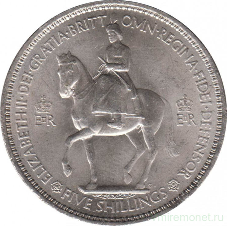 Монета. Великобритания. 5 шиллингов (1 крона) 1953 год. Коронация Елизаветы II.