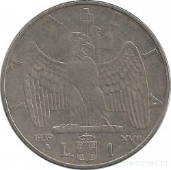 Монета. Италия. 1 лира 1939 (XVII) год. Магнитная.