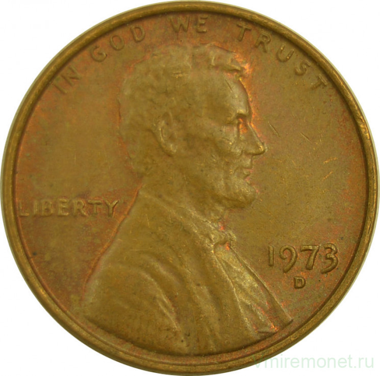 Монета. США. 1 цент 1973 год. Монетный двор D.