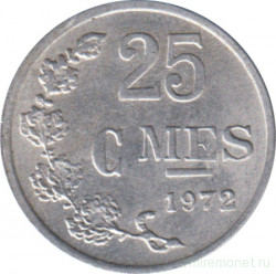 Монета. Люксембург. 25 сантимов 1972 год.