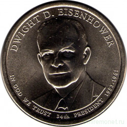 Монета. США. 1 доллар 2015 год. Президент США № 34, Дуайт Эйзенхауэр. Монетный двор P.