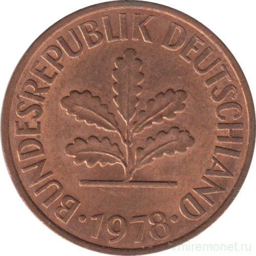 Монета. ФРГ. 2 пфеннига 1978 год. Монетный двор - Карлсруэ (G).