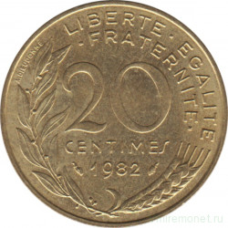 Монета. Франция. 20 сантимов 1982 год.