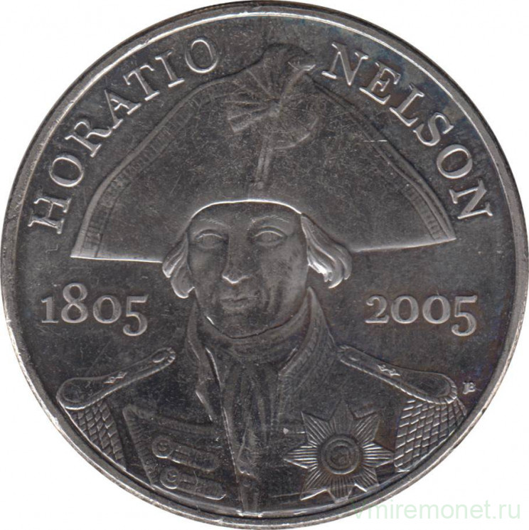 Монета. Великобритания. 5 фунтов 2005 год. 200 лет со дня смерти Горацио Нельсона.