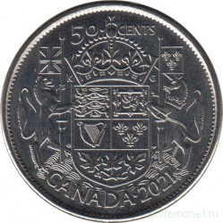 Монета. Канада. 50 центов 2021 год. 100 лет Канадскому гербу.