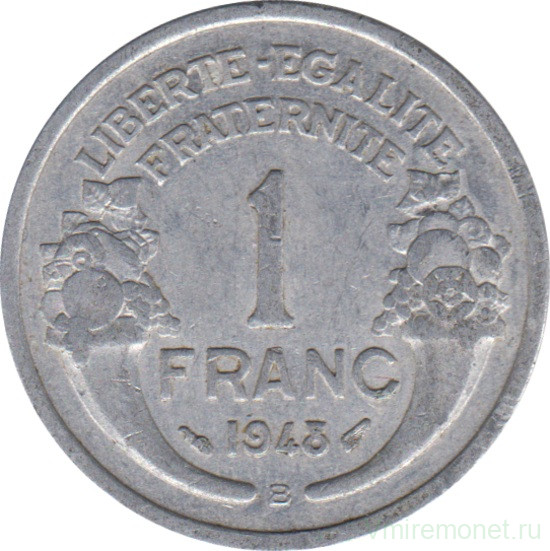 Монета. Франция. 1 франк 1948 год. Монетный двор - Бомон-ле-Роже.