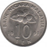 Монета. Малайзия. 10 сен 1991 год. ав.