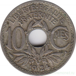 Монета. Франция. 10 сантимов 1924 год. Монетный двор - Бомон-ле Роже. Аверс - рог изобилия.