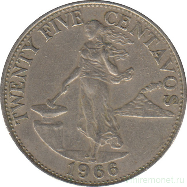 Монета. Филиппины. 25 сентаво 1966 год.