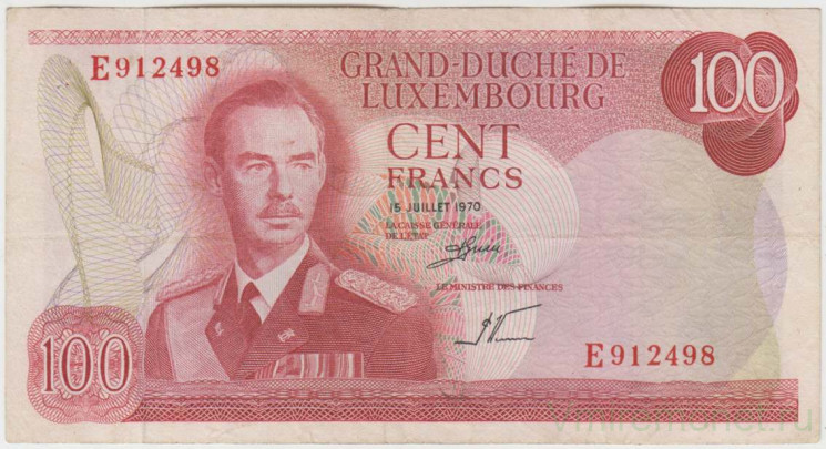 Банкнота. Люксембург. 100 франков 1970 год. Тип 56а.