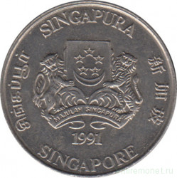 Монета. Сингапур. 20 центов 1991 год.