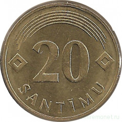 Монета. Латвия. 20 сантимов 1992 год. Магнитная.